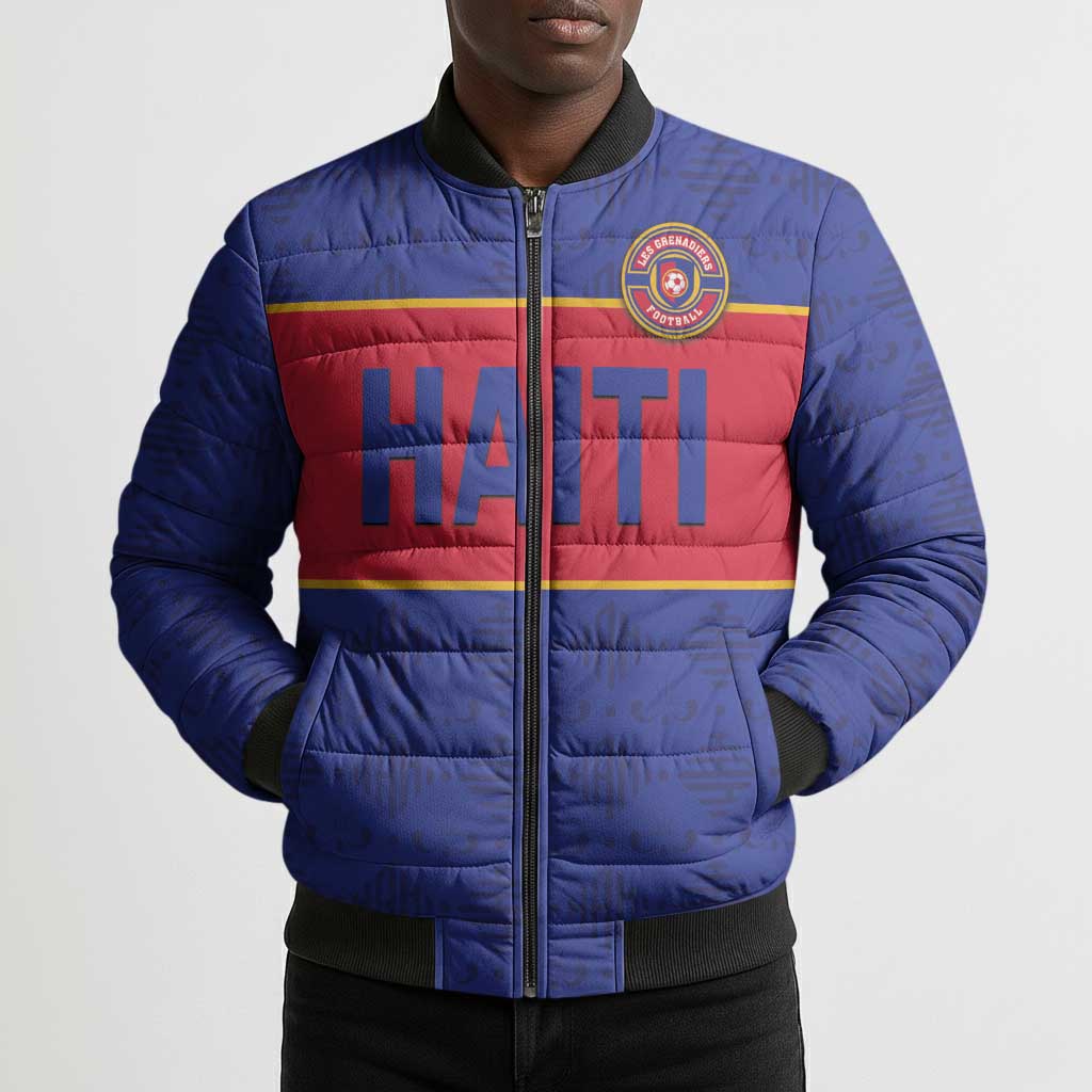Custom Afro Haiti Football Bomber Puffer Jacket Le Rouge et Bleu Sporty Style