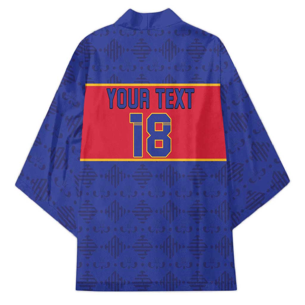 Custom Afro Haiti Football Kimono Le Rouge et Bleu Sporty Style