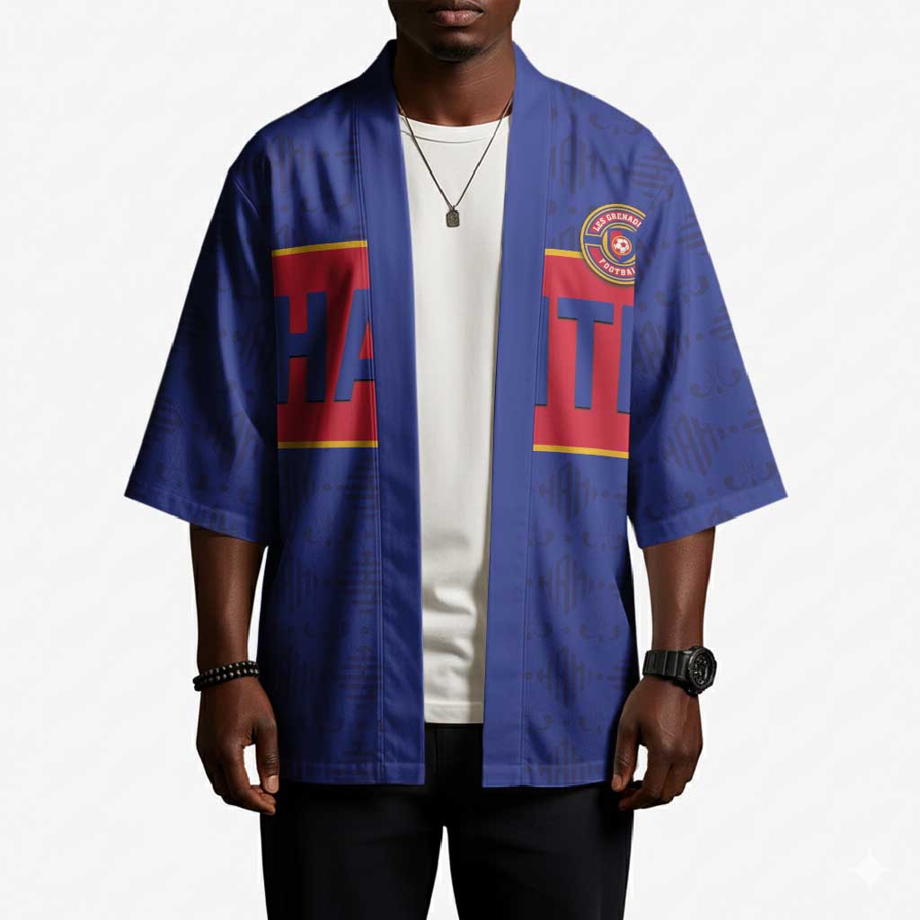 Custom Afro Haiti Football Kimono Le Rouge et Bleu Sporty Style