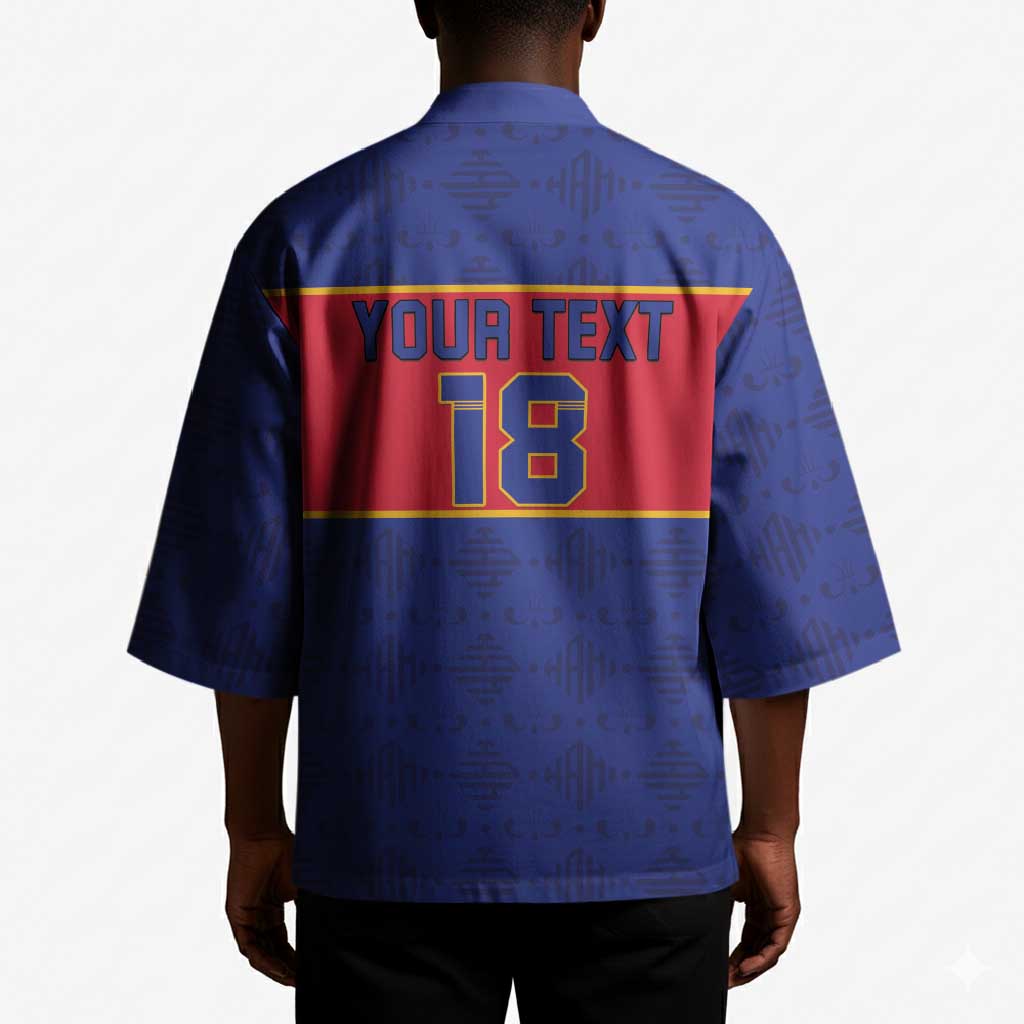 Custom Afro Haiti Football Kimono Le Rouge et Bleu Sporty Style