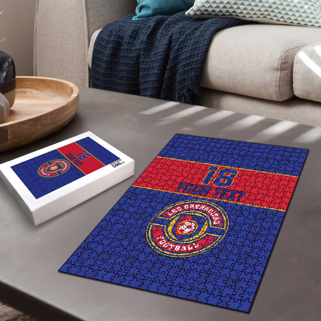 Custom Afro Haiti Football Puzzle Le Rouge et Bleu Sporty Style