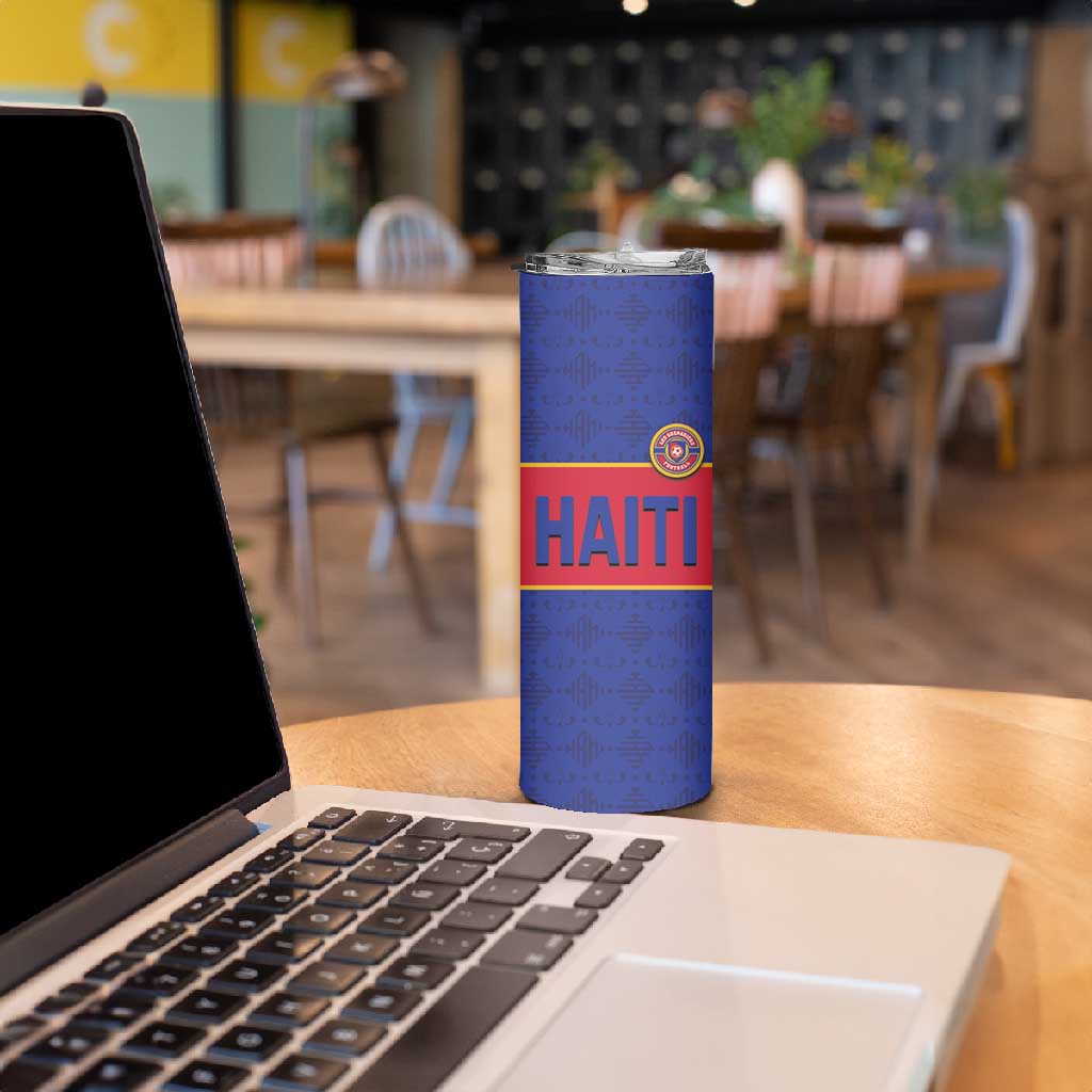 Custom Afro Haiti Football Skinny Tumbler Le Rouge et Bleu Sporty Style - African Pride
