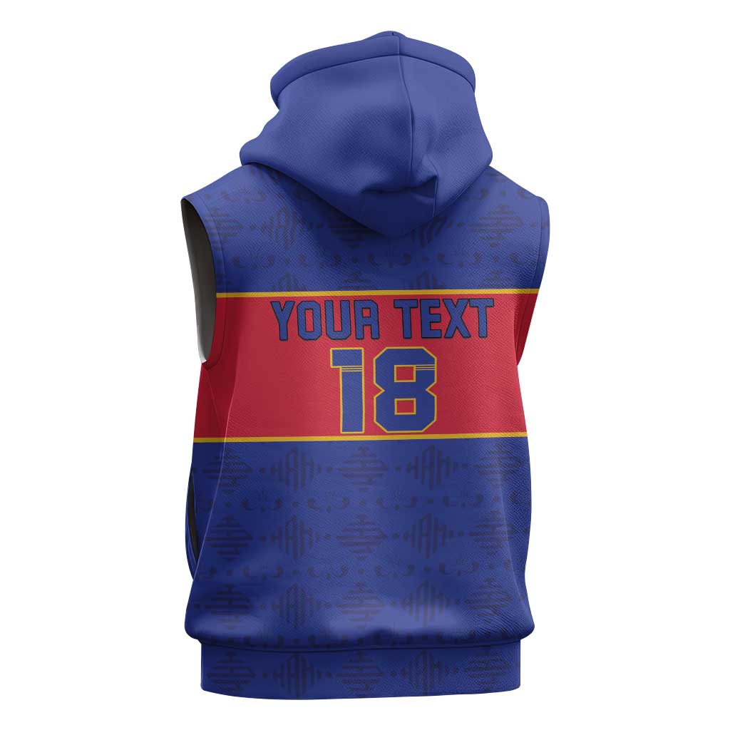 Custom Afro Haiti Football Sleeveless Hoodie Le Rouge et Bleu Sporty Style - African Pride