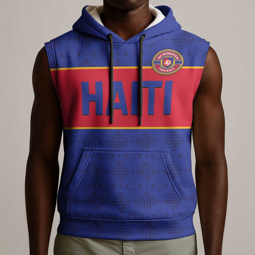 Custom Afro Haiti Football Sleeveless Hoodie Le Rouge et Bleu Sporty Style - African Pride