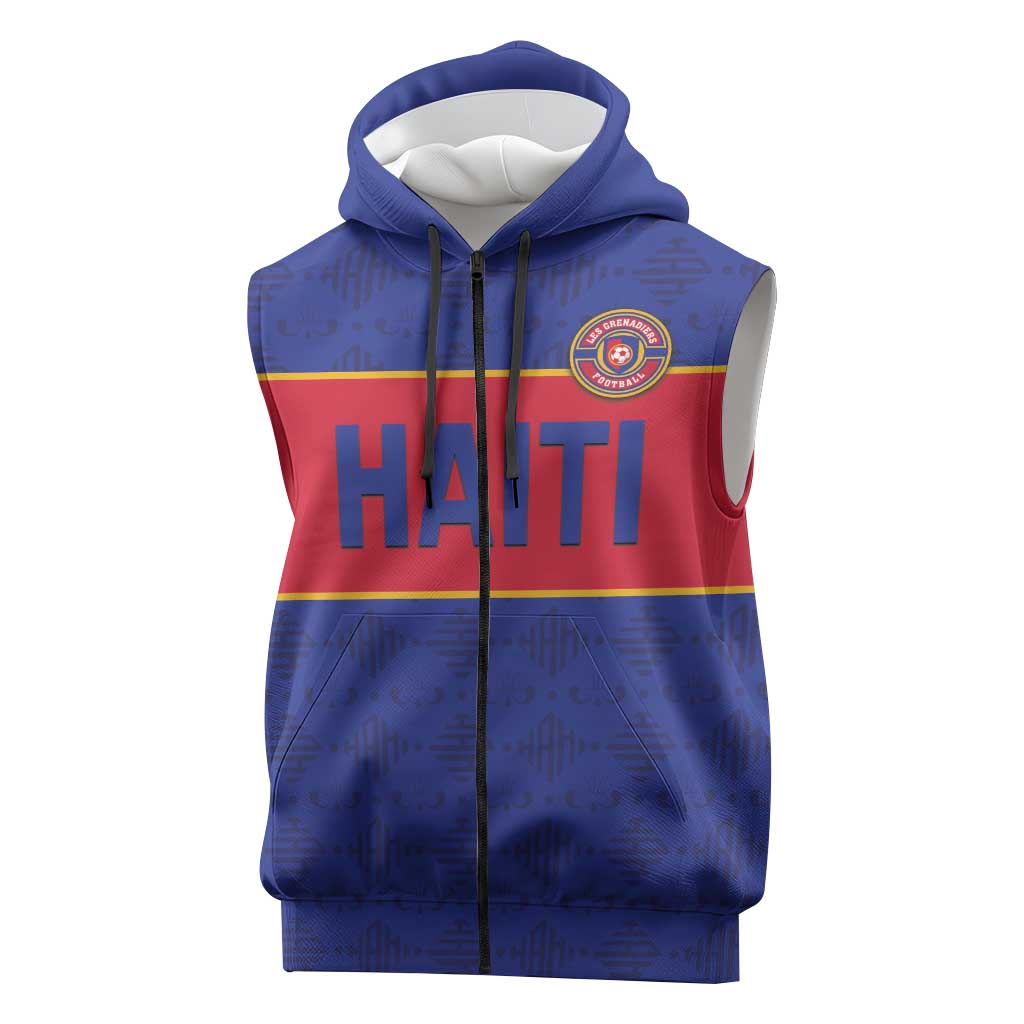 Custom Afro Haiti Football Sleeveless Zip Hoodie Le Rouge et Bleu Sporty Style - African Pride