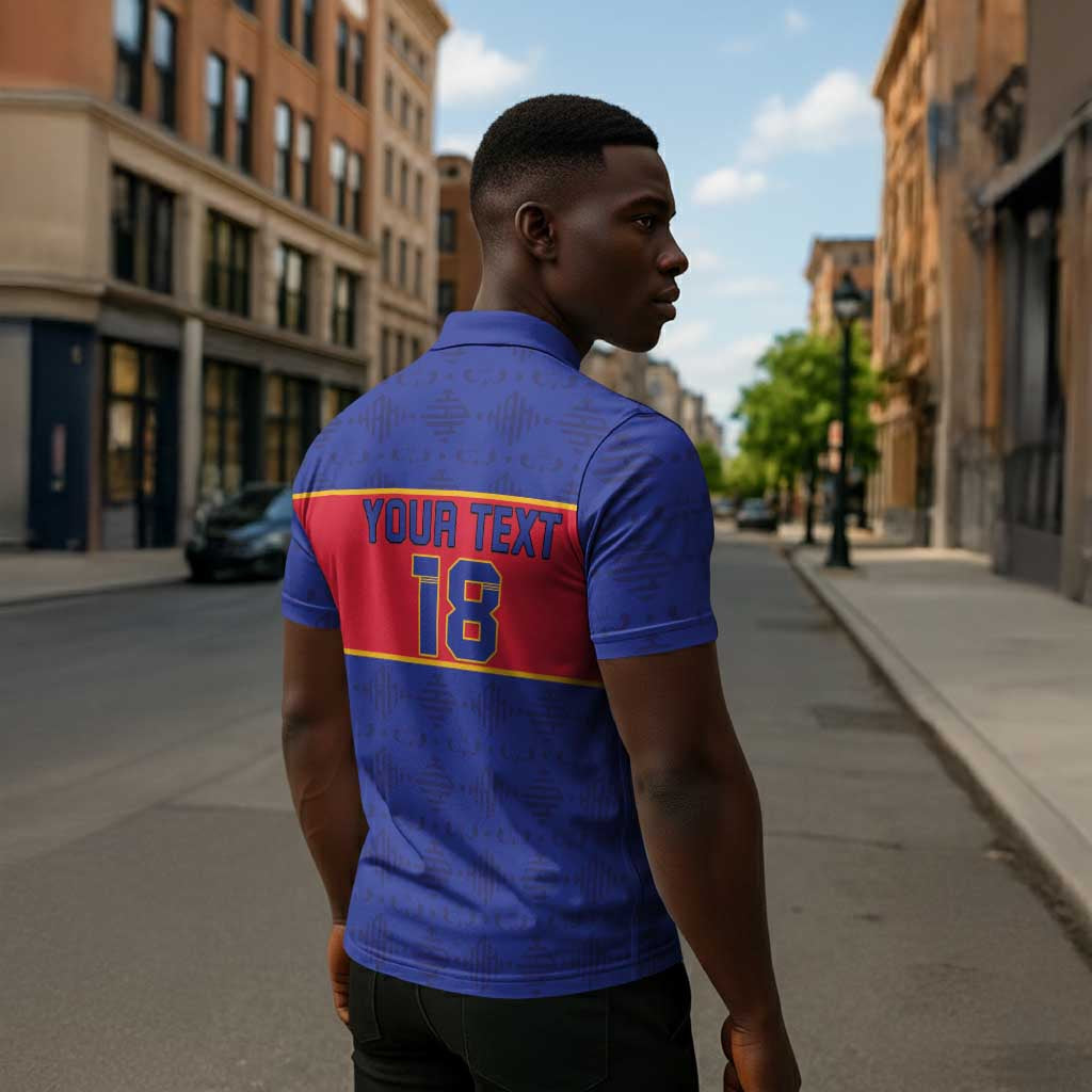 Custom Afro Haiti Football Zipper Polo Shirt Le Rouge et Bleu Sporty Style