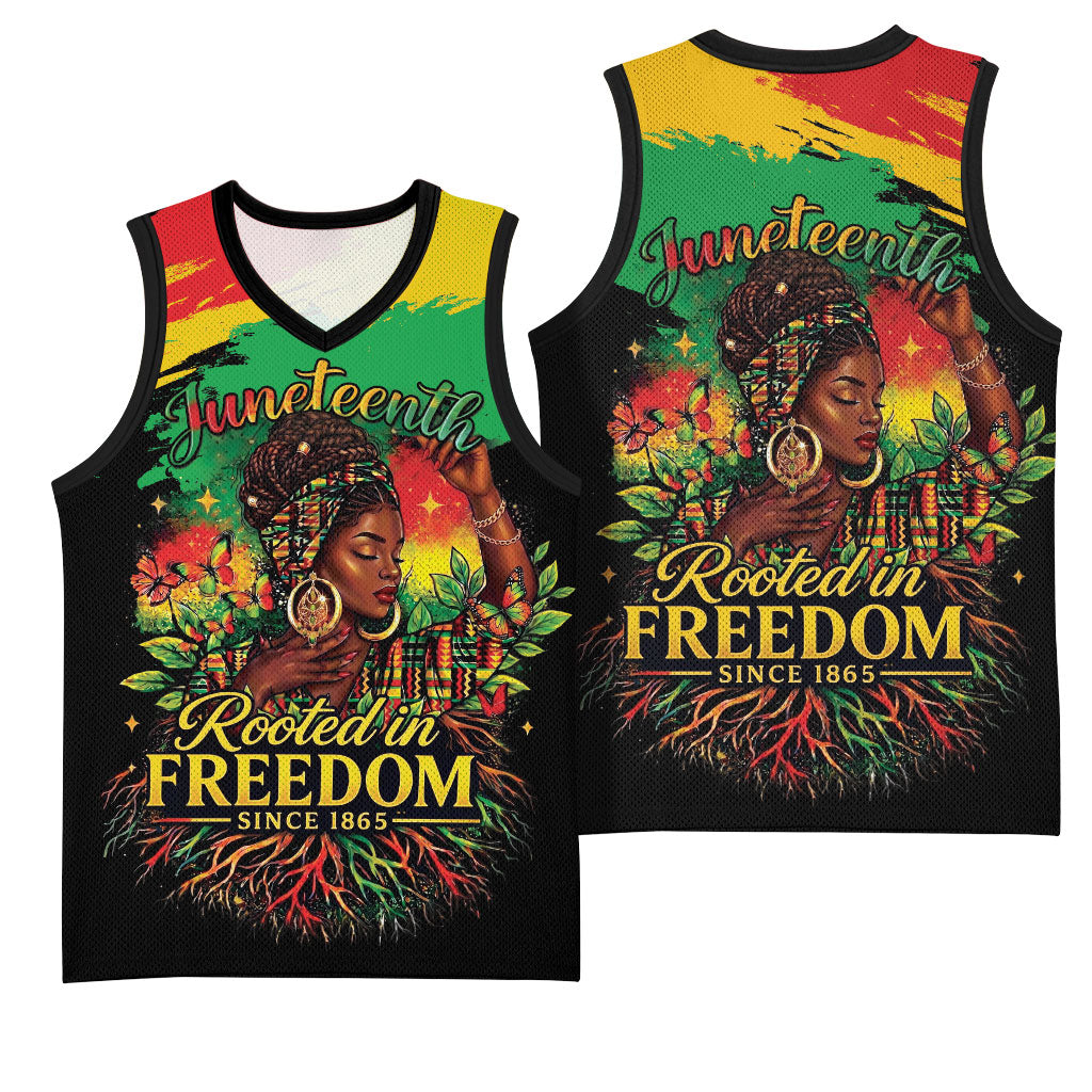Juneteenth Rooted in Freedom Basketball Jersey Black Pride African Queen
