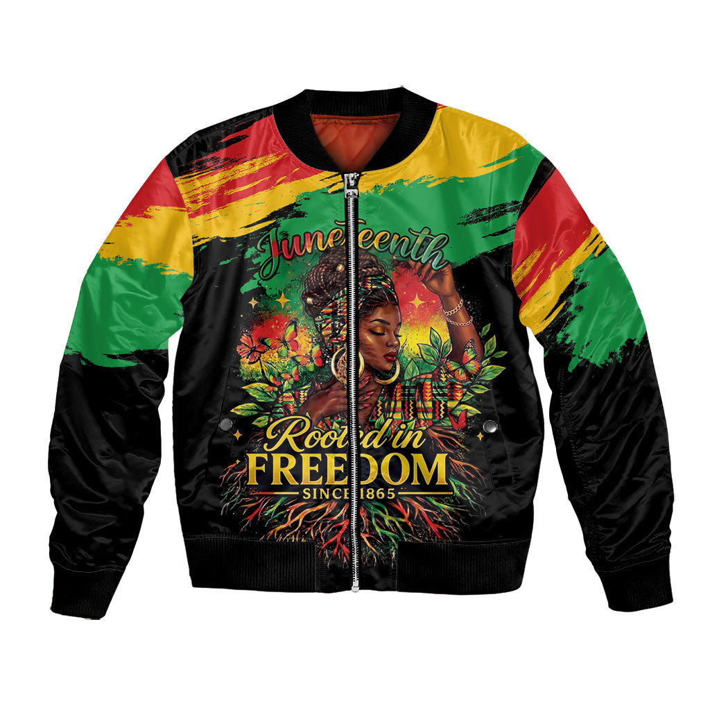 Juneteenth Rooted in Freedom Bomber Jacket Black Pride African Queen