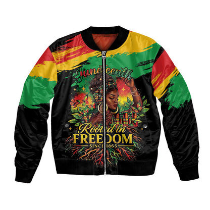 Juneteenth Rooted in Freedom Bomber Jacket Black Pride African Queen