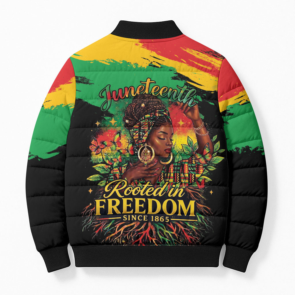 Juneteenth Rooted in Freedom Bomber Puffer Jacket Black Pride African Queen