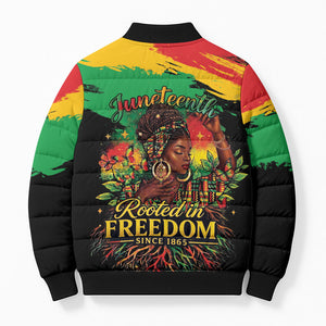 Juneteenth Rooted in Freedom Bomber Puffer Jacket Black Pride African Queen