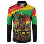 Juneteenth Rooted in Freedom Button Sweatshirt Black Pride African Queen