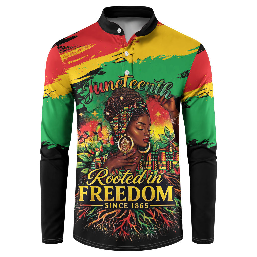 Juneteenth Rooted in Freedom Button Sweatshirt Black Pride African Queen