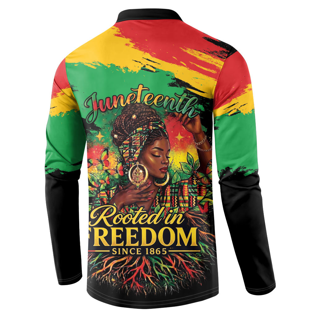 Juneteenth Rooted in Freedom Button Sweatshirt Black Pride African Queen