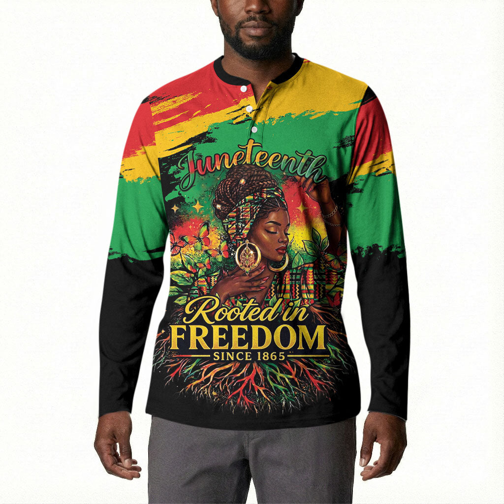 Juneteenth Rooted in Freedom Button Sweatshirt Black Pride African Queen