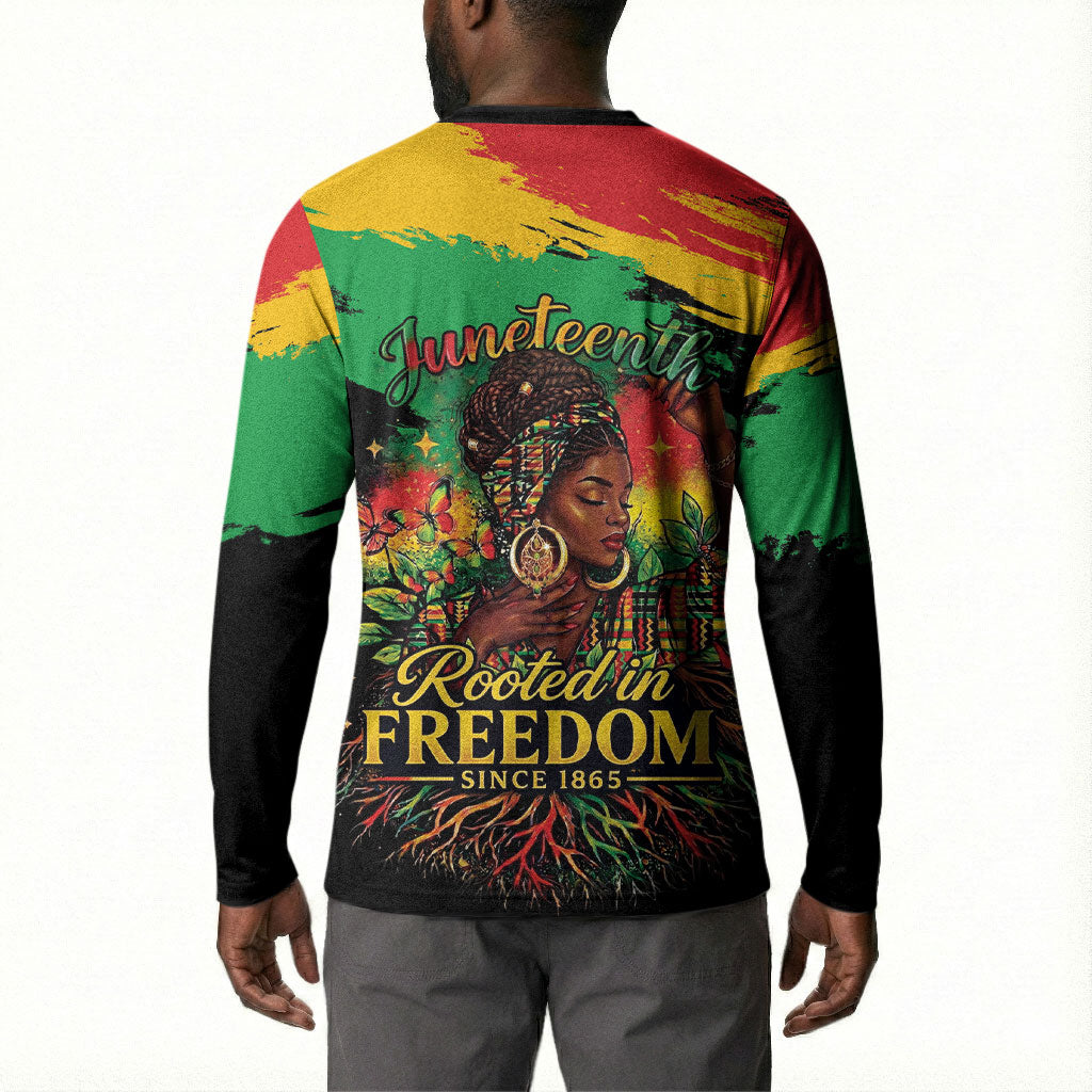 Juneteenth Rooted in Freedom Button Sweatshirt Black Pride African Queen