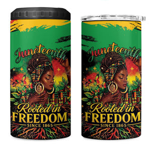 Juneteenth Rooted in Freedom 4 in 1 Can Cooler Tumbler Black Pride African Queen