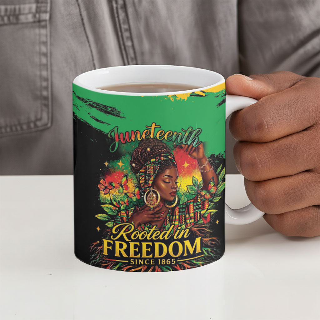 Juneteenth Rooted in Freedom Ceramic Mug Black Pride African Queen