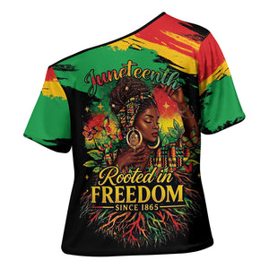 Juneteenth Rooted in Freedom Cross Shoulder Shirt Black Pride African Queen