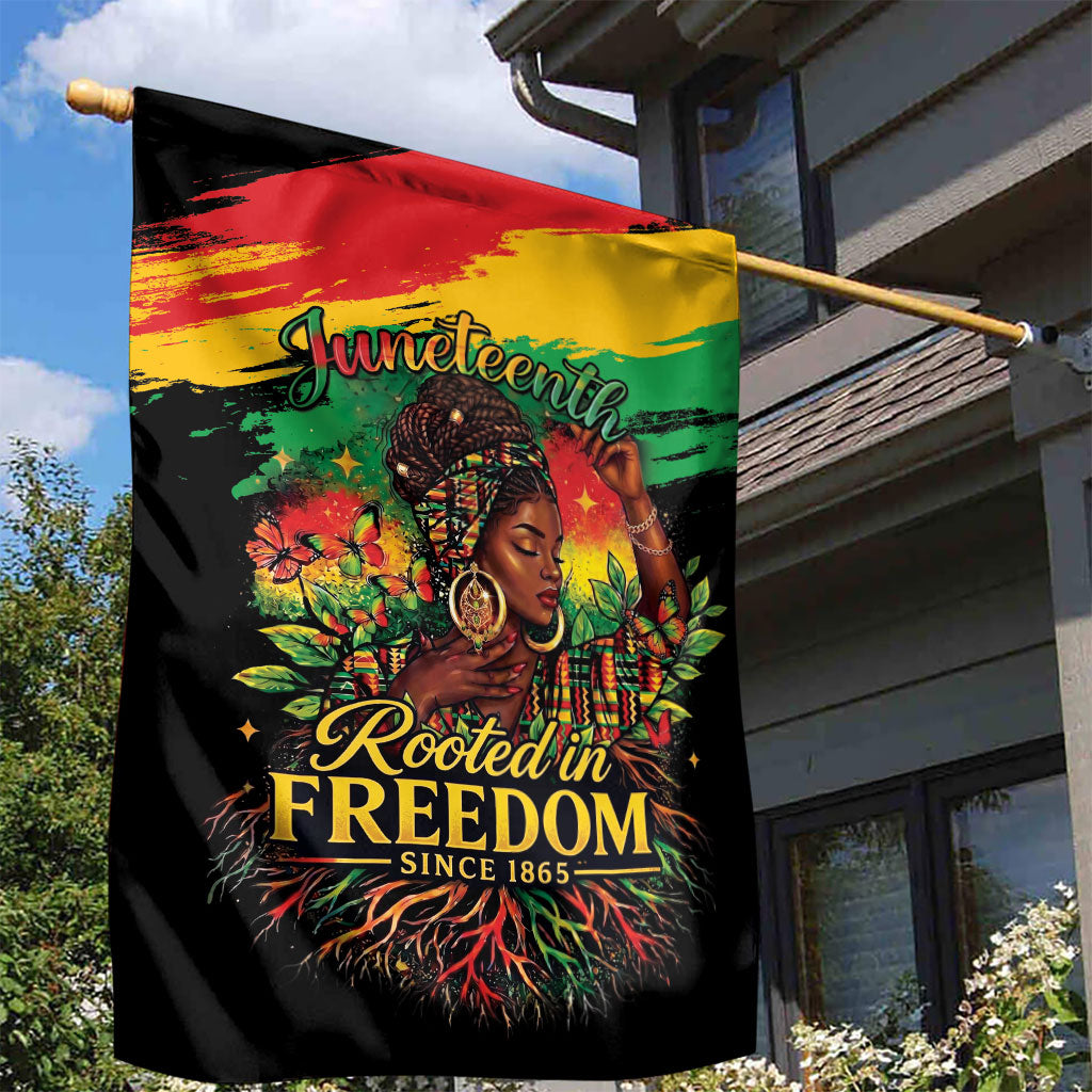 Juneteenth Rooted in Freedom Garden Flag Black Pride African Queen
