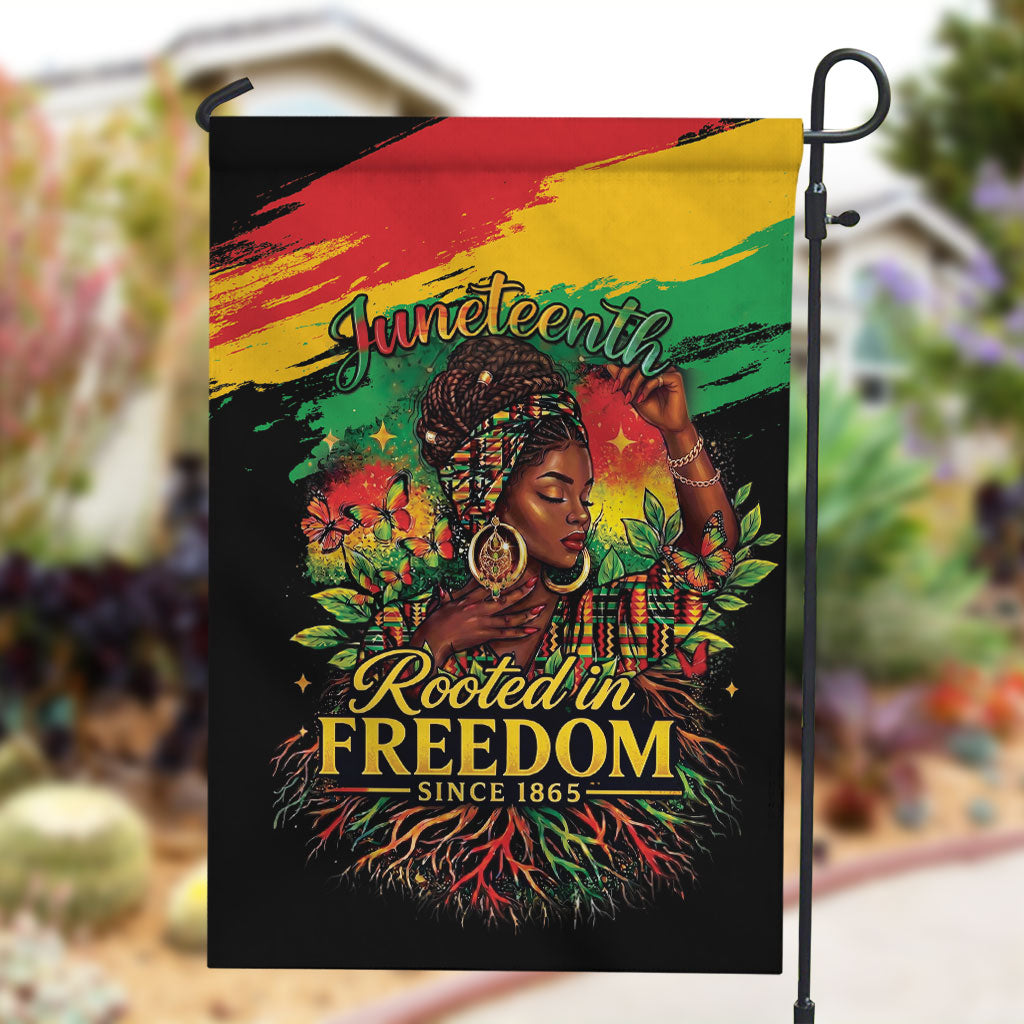 Juneteenth Rooted in Freedom Garden Flag Black Pride African Queen