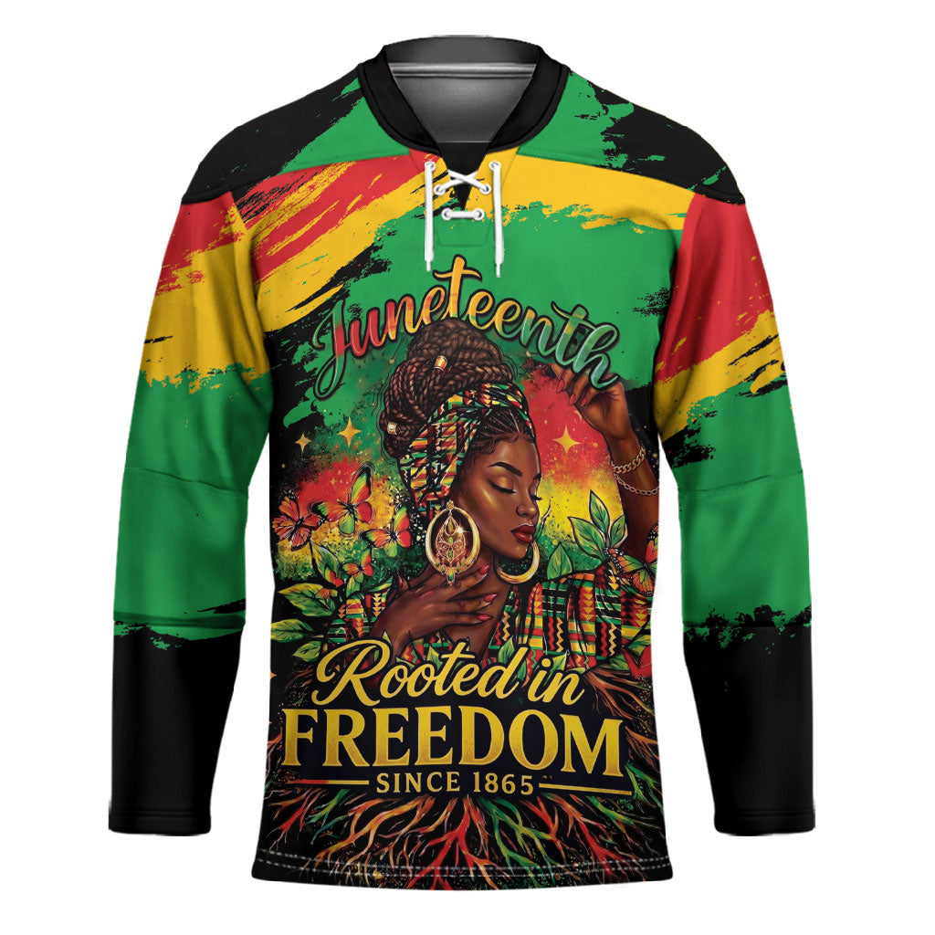 Juneteenth Rooted in Freedom Hockey Jersey Black Pride African Queen