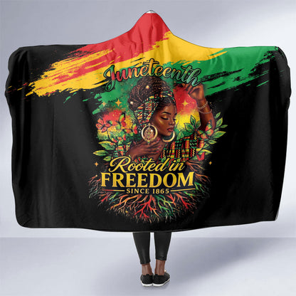 Juneteenth Rooted in Freedom Hooded Blanket Black Pride African Queen