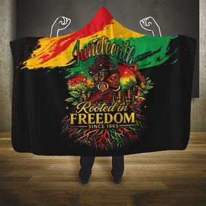 Juneteenth Rooted in Freedom Hooded Blanket Black Pride African Queen