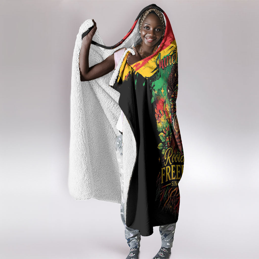 Juneteenth Rooted in Freedom Hooded Blanket Black Pride African Queen