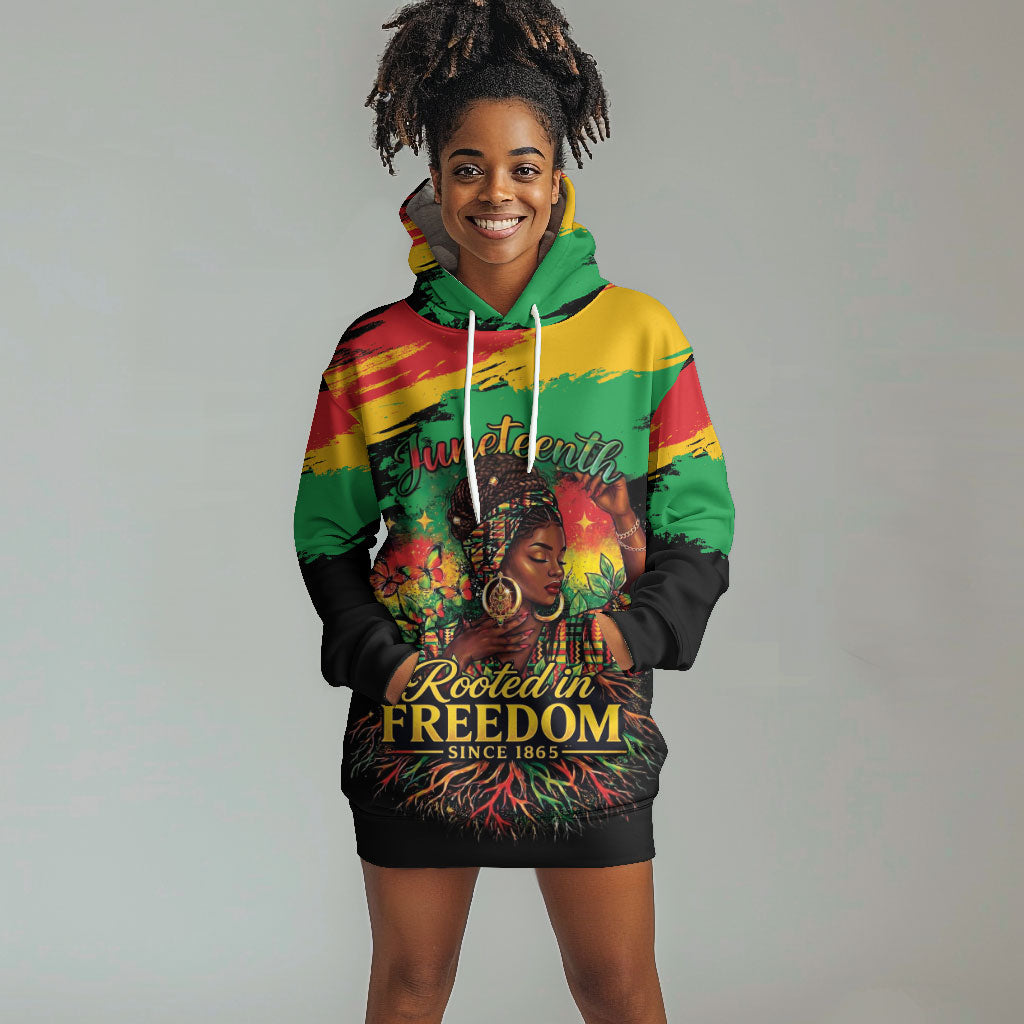 Juneteenth Rooted in Freedom Hoodie Dress Black Pride African Queen