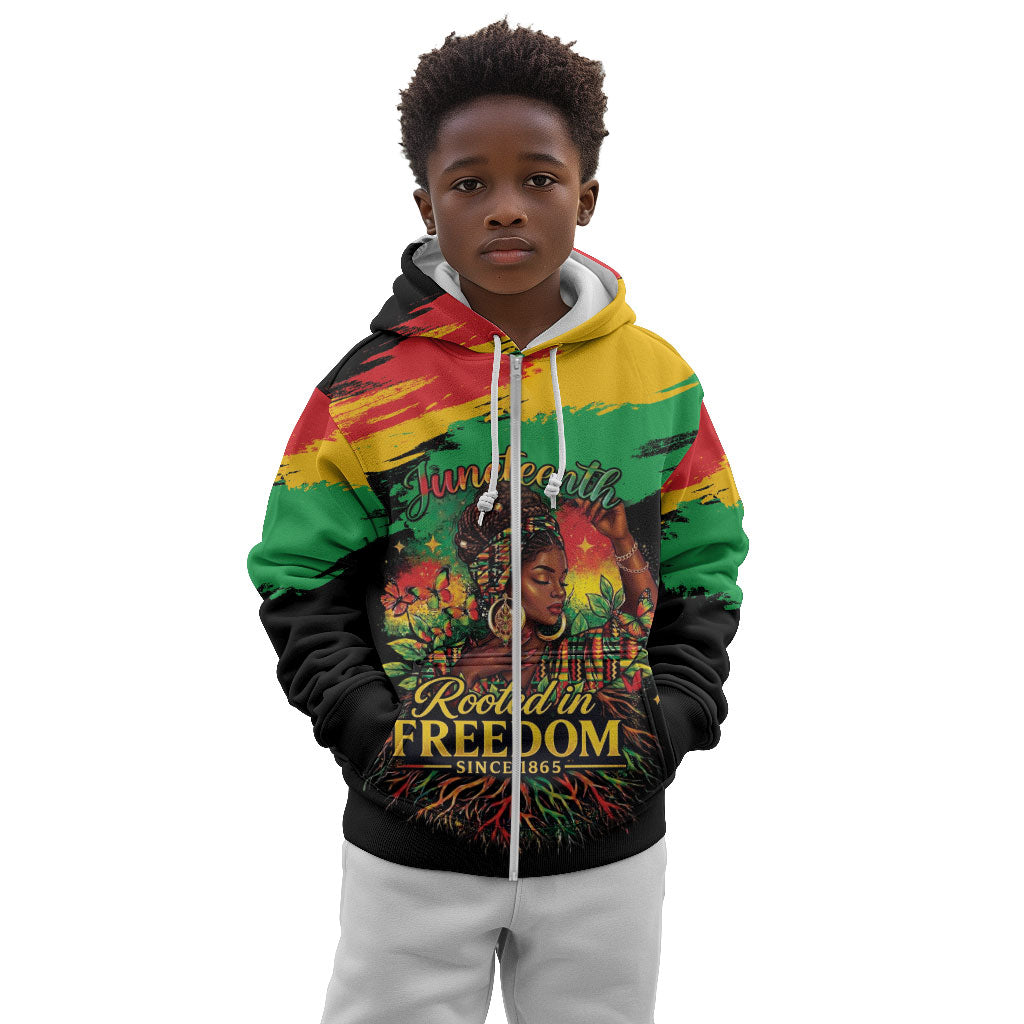 Juneteenth Rooted in Freedom Kid Hoodie Black Pride African Queen
