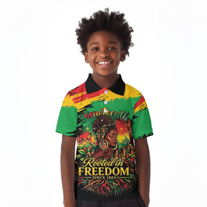 Juneteenth Rooted in Freedom Kid Polo Shirt Black Pride African Queen
