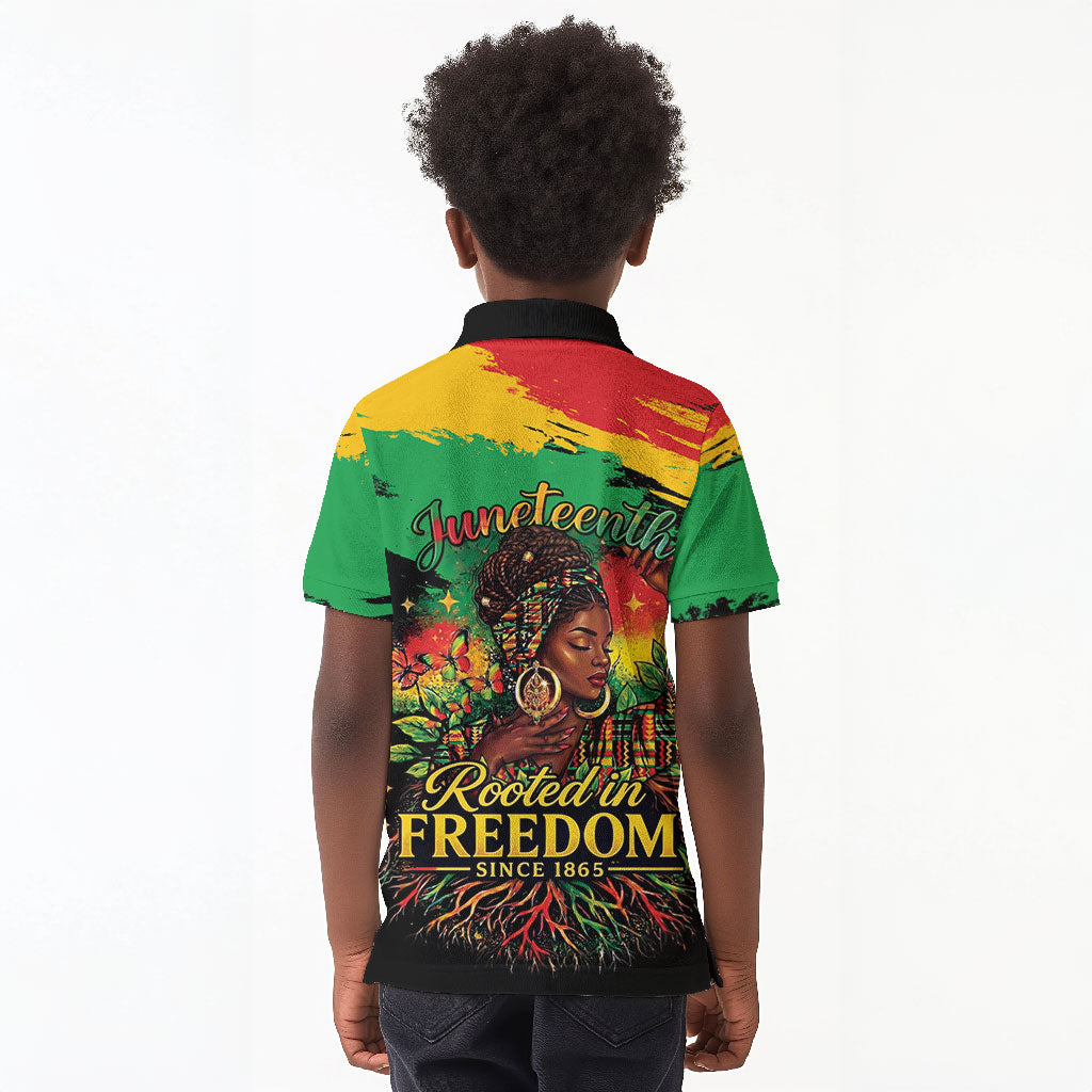 Juneteenth Rooted in Freedom Kid Polo Shirt Black Pride African Queen