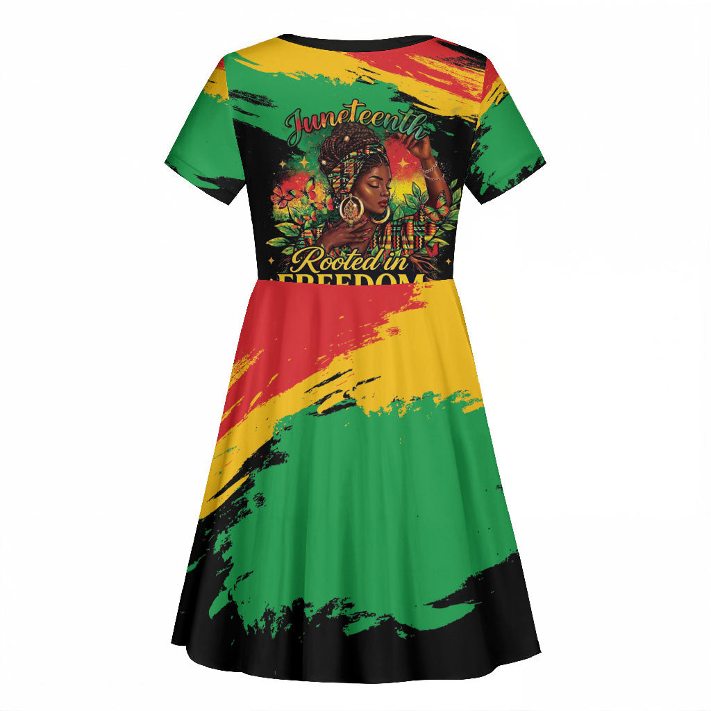 Juneteenth Rooted in Freedom Kid Short Sleeve Dress Black Pride African Queen