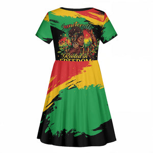 Juneteenth Rooted in Freedom Kid Short Sleeve Dress Black Pride African Queen