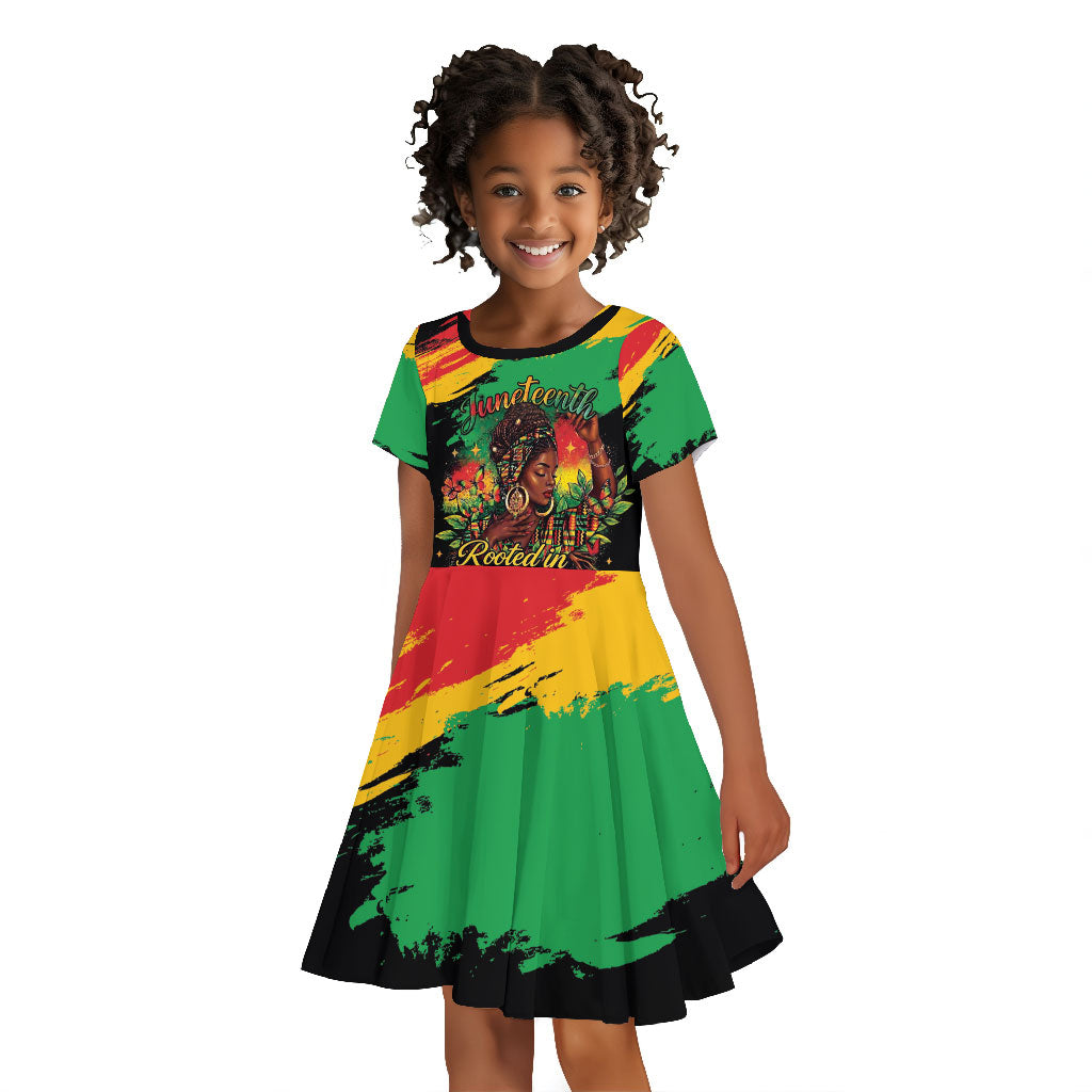 Juneteenth Rooted in Freedom Kid Short Sleeve Dress Black Pride African Queen