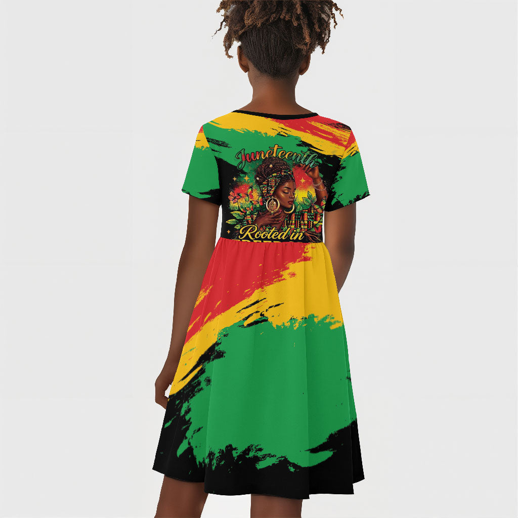 Juneteenth Rooted in Freedom Kid Short Sleeve Dress Black Pride African Queen