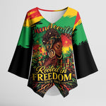 Juneteenth Rooted in Freedom Kimono Sleeve Blouse Black Pride African Queen