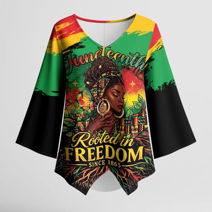 Juneteenth Rooted in Freedom Kimono Sleeve Blouse Black Pride African Queen