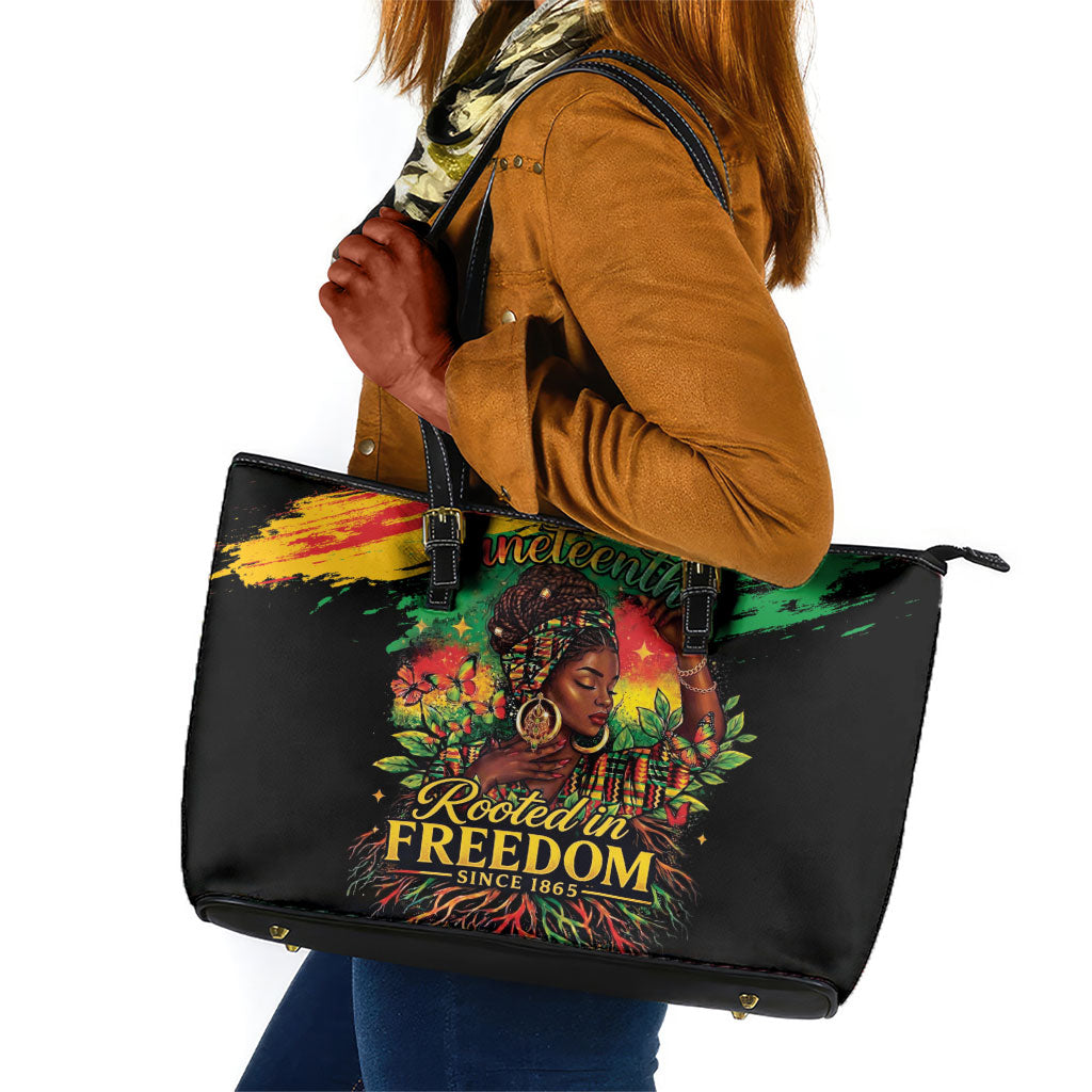 Juneteenth Rooted in Freedom Leather Tote Bag Black Pride African Queen