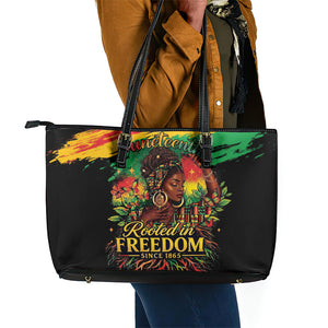 Juneteenth Rooted in Freedom Leather Tote Bag Black Pride African Queen