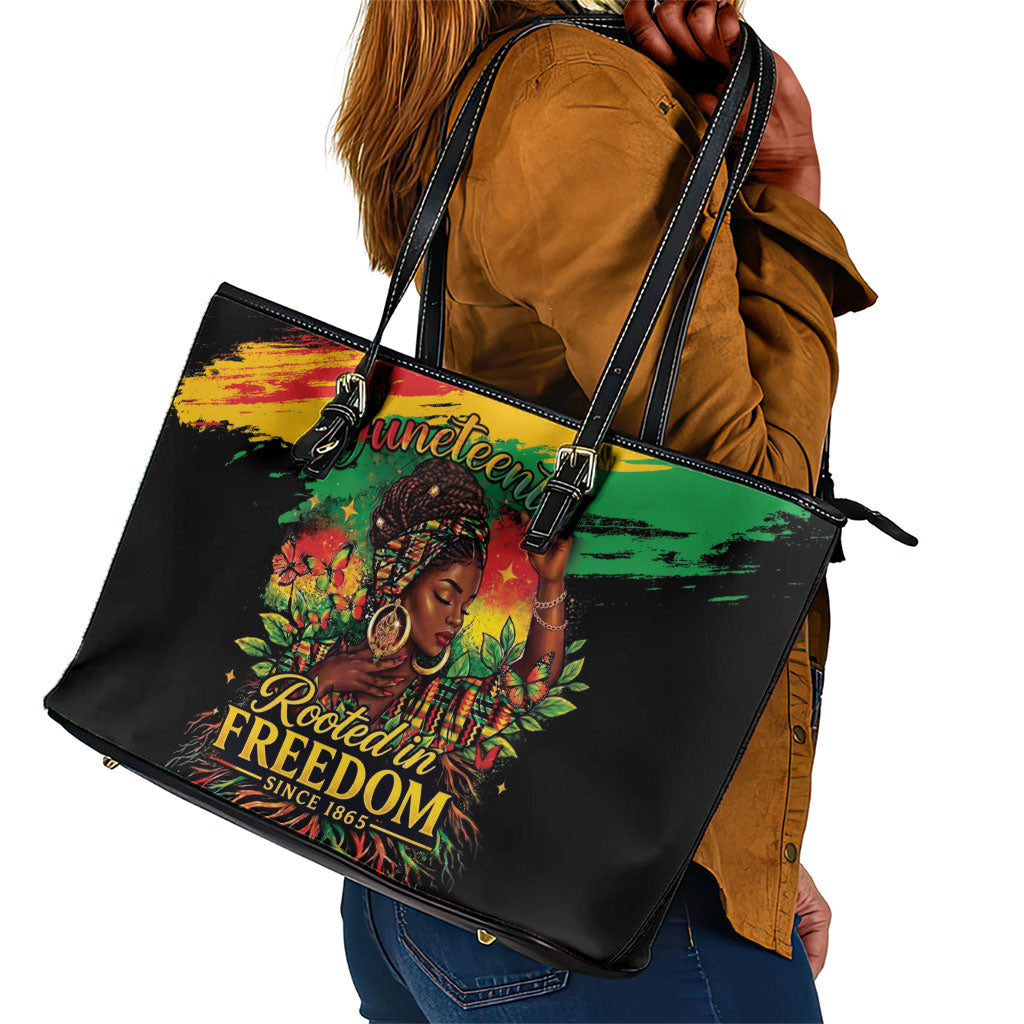 Juneteenth Rooted in Freedom Leather Tote Bag Black Pride African Queen