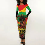 Juneteenth Rooted in Freedom Long Sleeve Bodycon Dress Black Pride African Queen