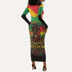 Juneteenth Rooted in Freedom Long Sleeve Bodycon Dress Black Pride African Queen