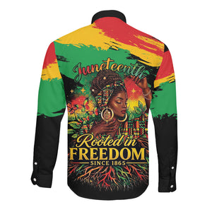 Juneteenth Rooted in Freedom Long Sleeve Button Shirt Black Pride African Queen
