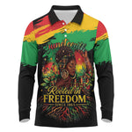 Juneteenth Rooted in Freedom Long Sleeve Polo Shirt Black Pride African Queen