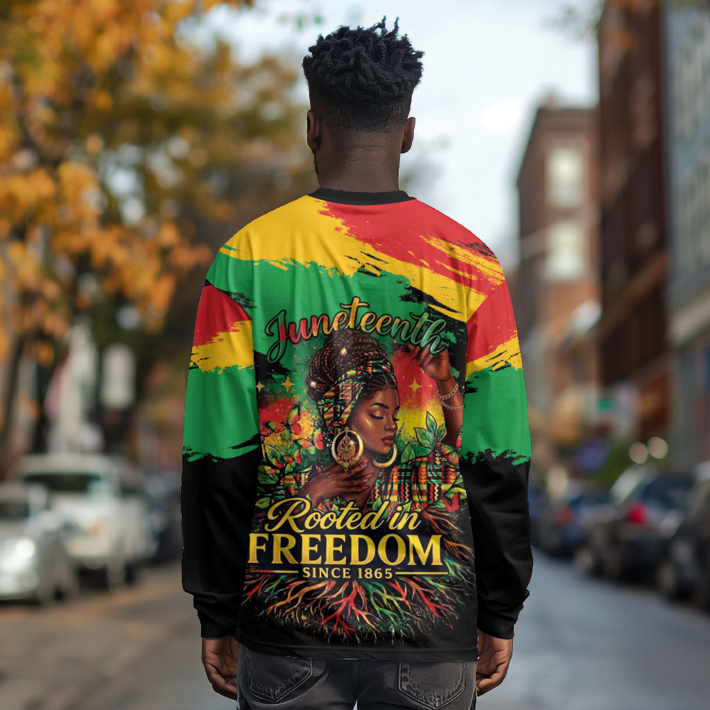 Juneteenth Rooted in Freedom Long Sleeve Shirt Black Pride African Queen