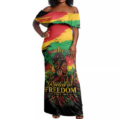Juneteenth Rooted in Freedom Off Shoulder Maxi Dress Black Pride African Queen