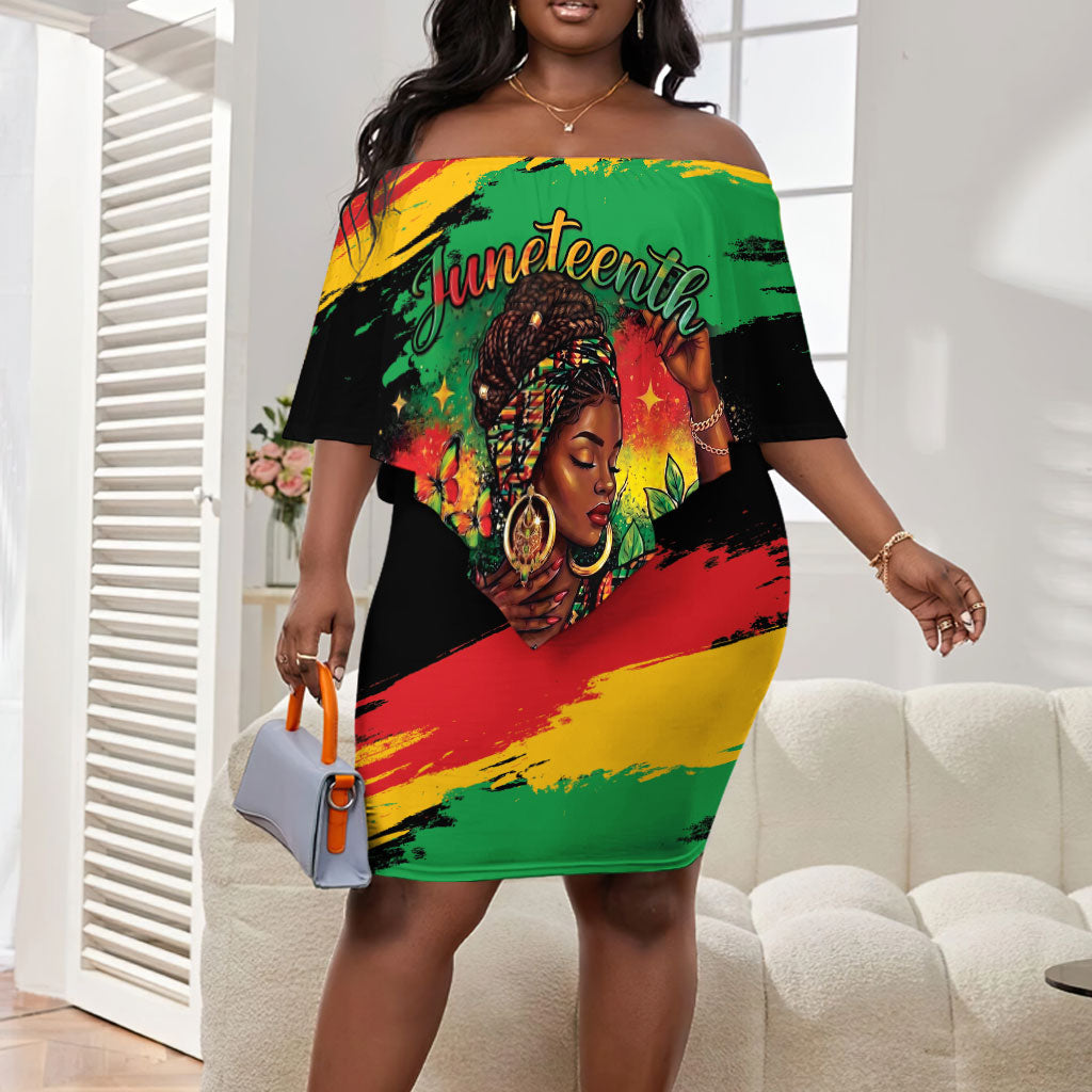 Juneteenth Rooted in Freedom Off Shoulder Short Dress Black Pride African Queen