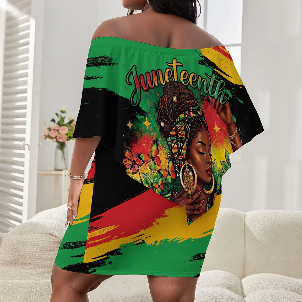 Juneteenth Rooted in Freedom Off Shoulder Short Dress Black Pride African Queen